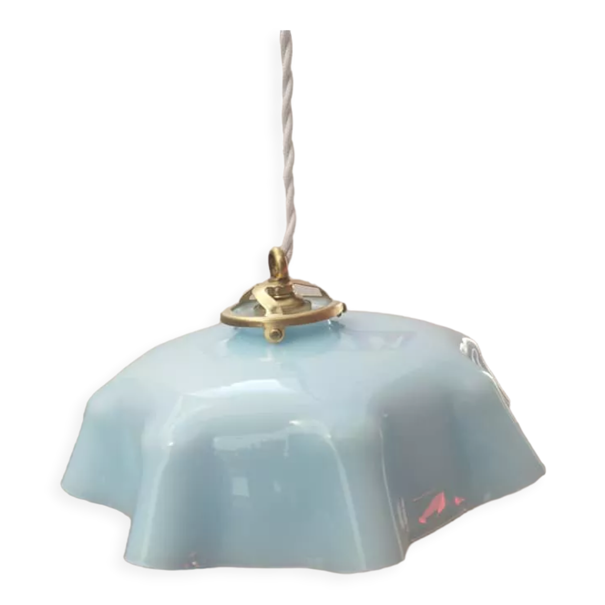 Old suspension lamp opaline blue hexagonal Art Deco 1930 TBE Ø 26.3 cm
