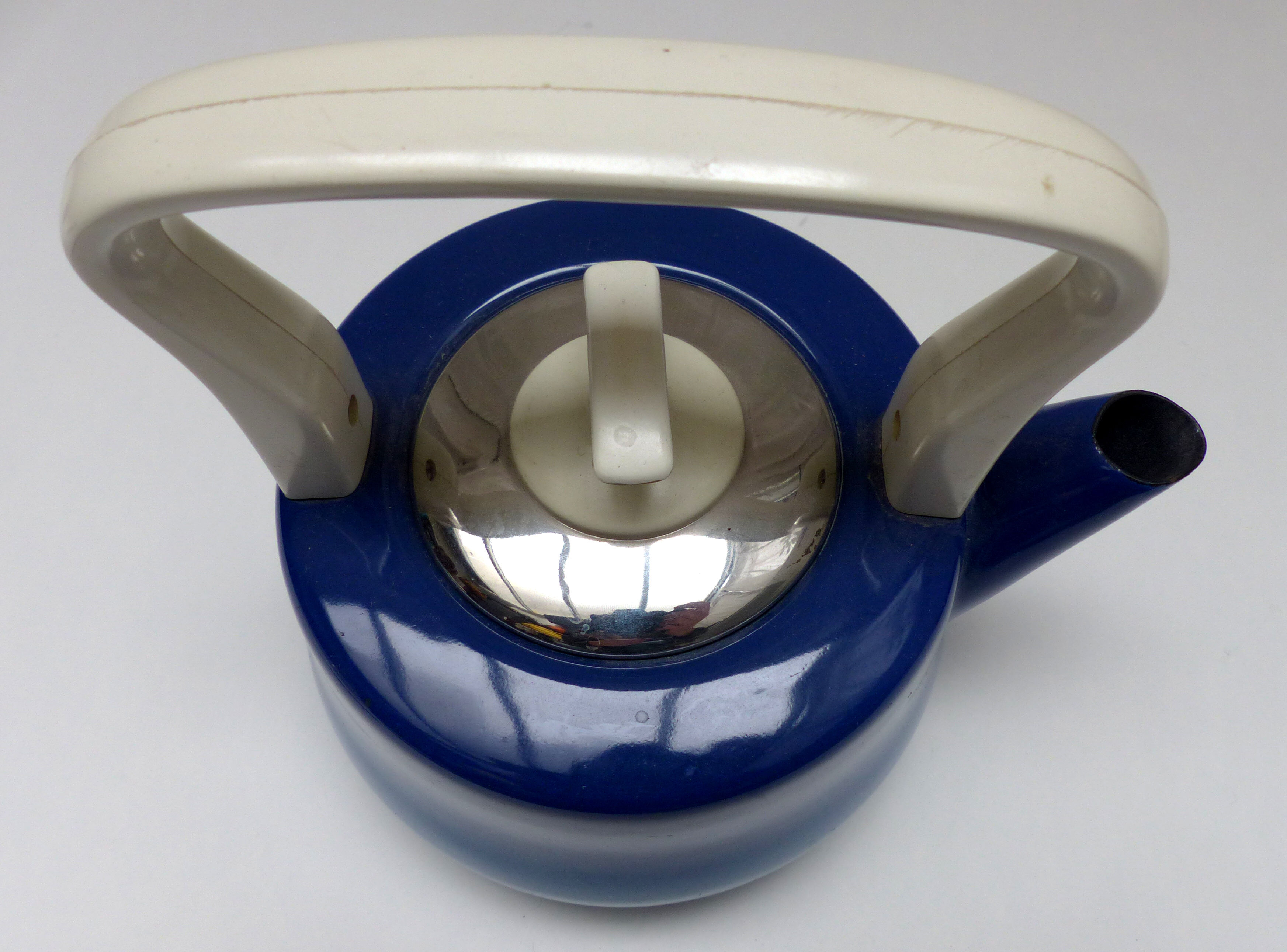 Old blue enamelled kettle