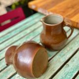 Set of 2 large vintage stoneware pitchers