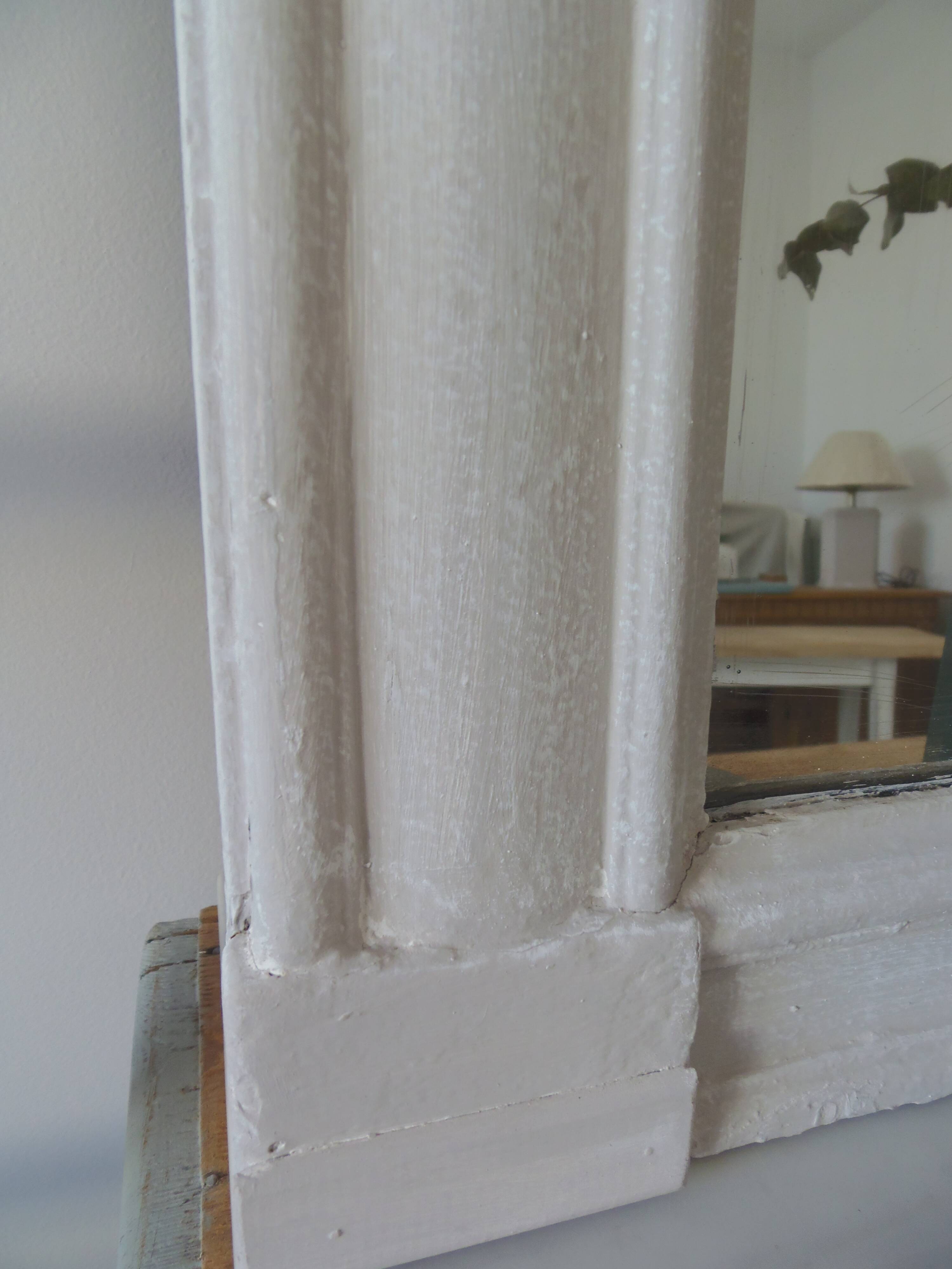 Antique trumeau mirror with pearl grey and powdered white patina