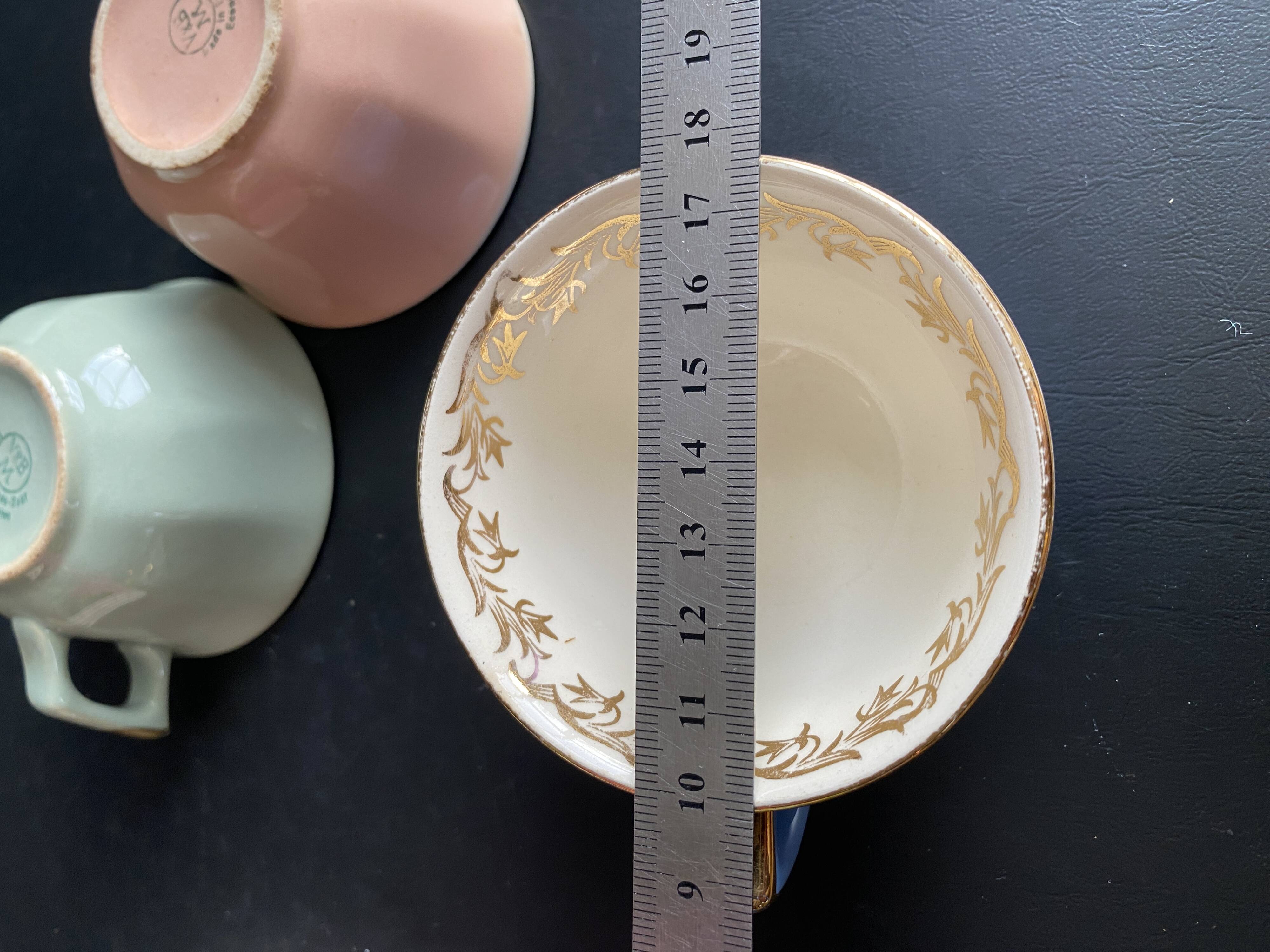 Set of 4 Villeroy & Boch Vintage 50s Cups and Saucers - Pastel & Gold