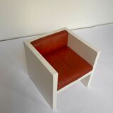 Tan Leather Cube Chair inspired by Lella & Massimo Vignelli