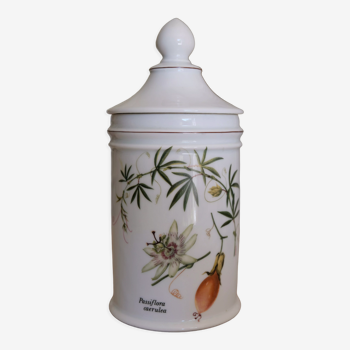 Pharmacy jar "Passiflora" porcelain Lourioux, creations Ph. Dehoulières France