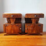 Paire de tables de chevet en noyer blond, Art déco 1940