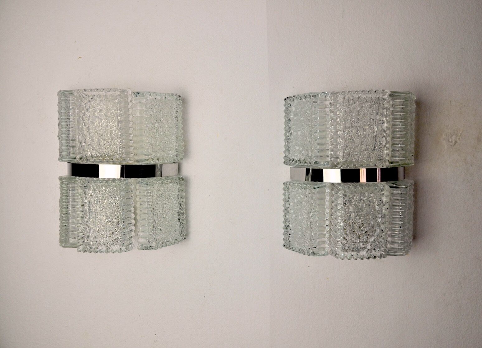 Pair of wall lamps by Kaiser Leuchten, frosted glass, Germany, 1960