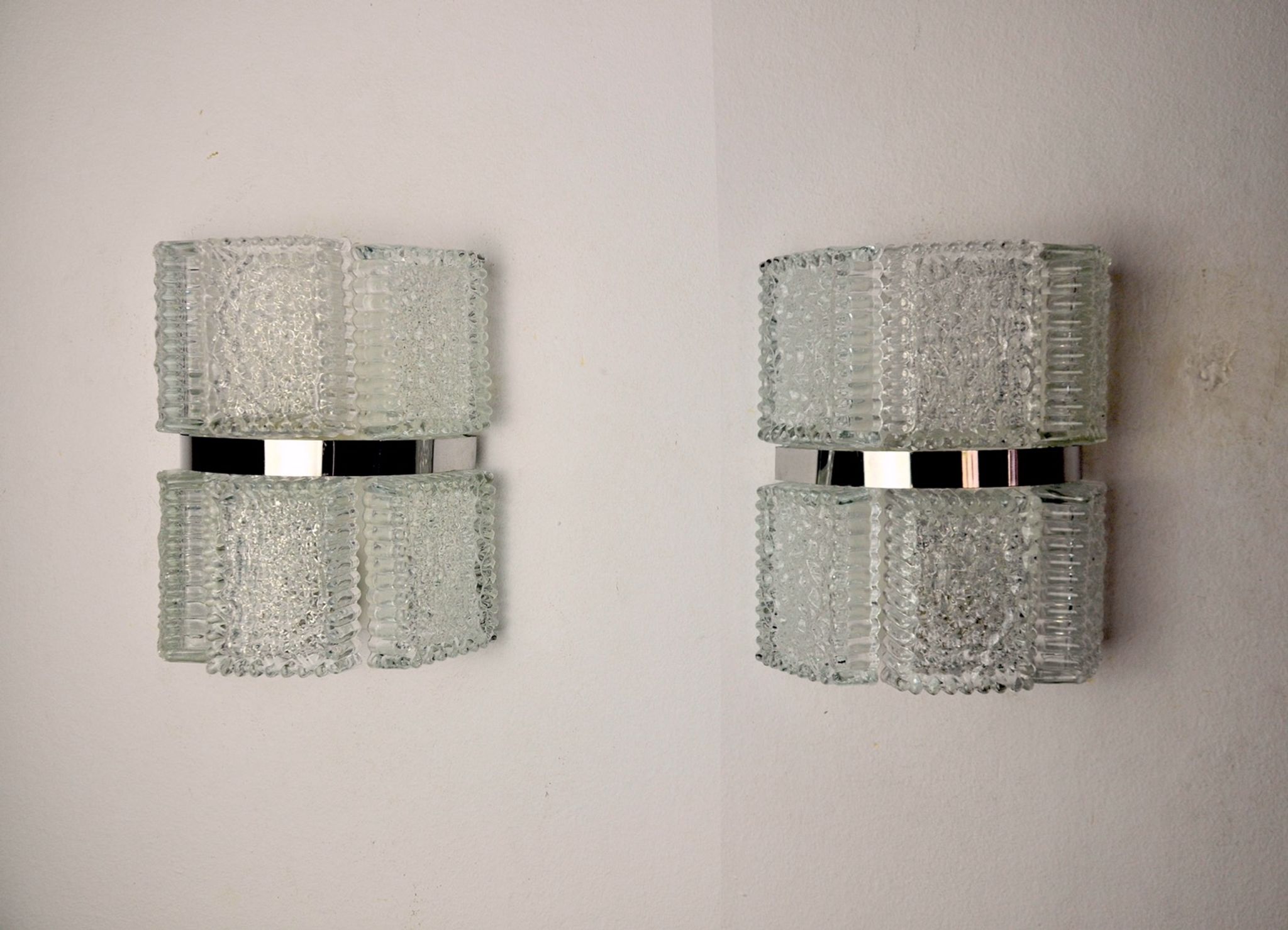 Pair of wall lamps by Kaiser Leuchten, frosted glass, Germany, 1960
