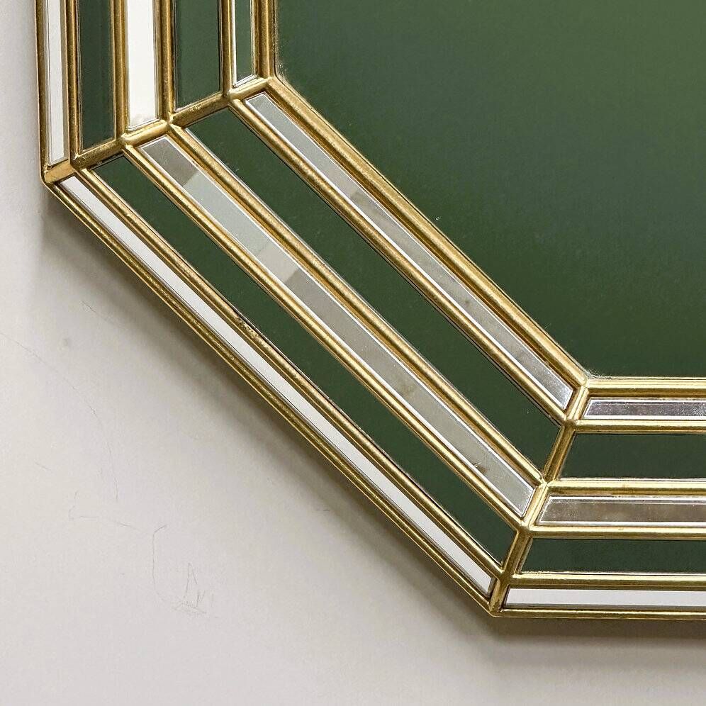 Large octagonal Deknudt wall mirror in layered mirrored glass and gold accents
