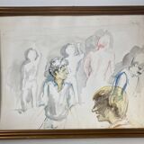 Watercolor drawing depicting people drawing in an amphitheater