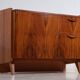 Mid-century walnut veneer sideboard with triangular handles – Czechoslovakia, circa 1960