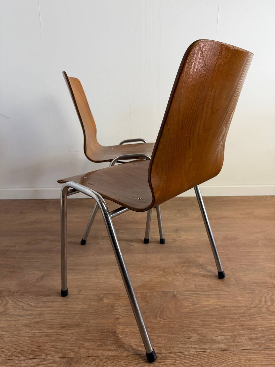 Vintage Pagholz stacking chairs in wood and metal