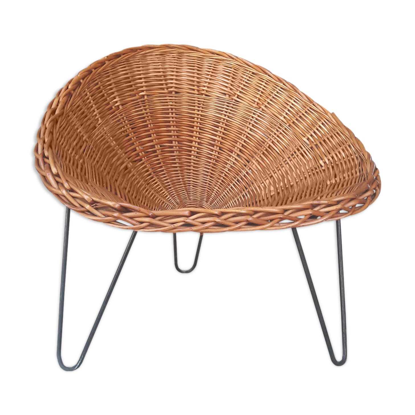 1950s basket rattan armchair