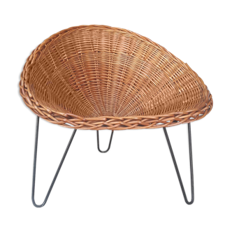 1950s basket rattan armchair