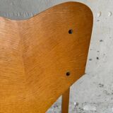 Set of 6 René-Jean Caillette Heart-Shaped Chairs, Bent Wood with Green & Burgundy Upholstery