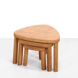 Set of triangular oak Brutalist side tables