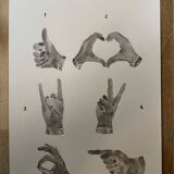 Signed painting monochrome watercolor sepia hand signs "gloves store poster"