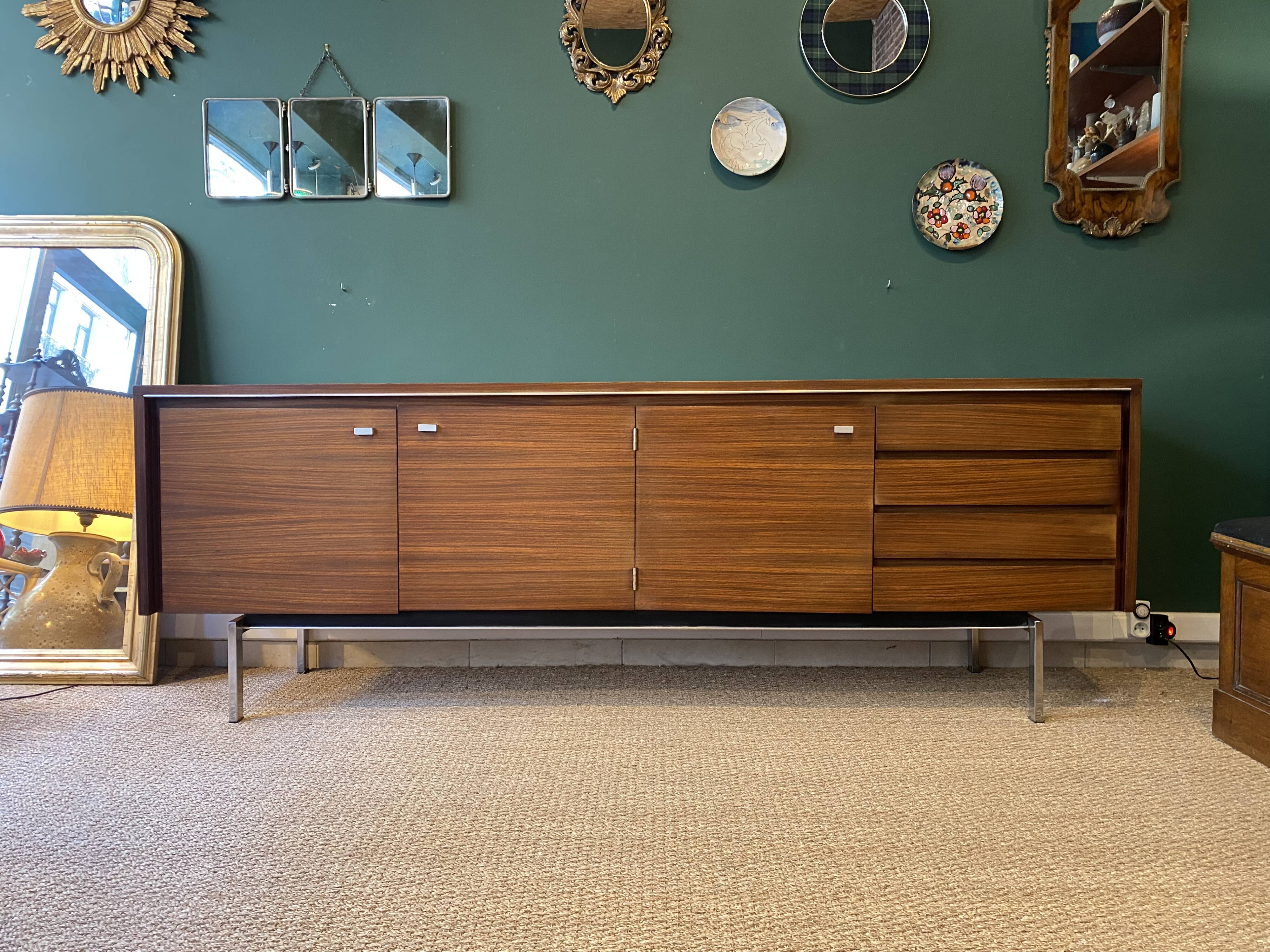 Mid-century sideboard in rosewood and chrome metal