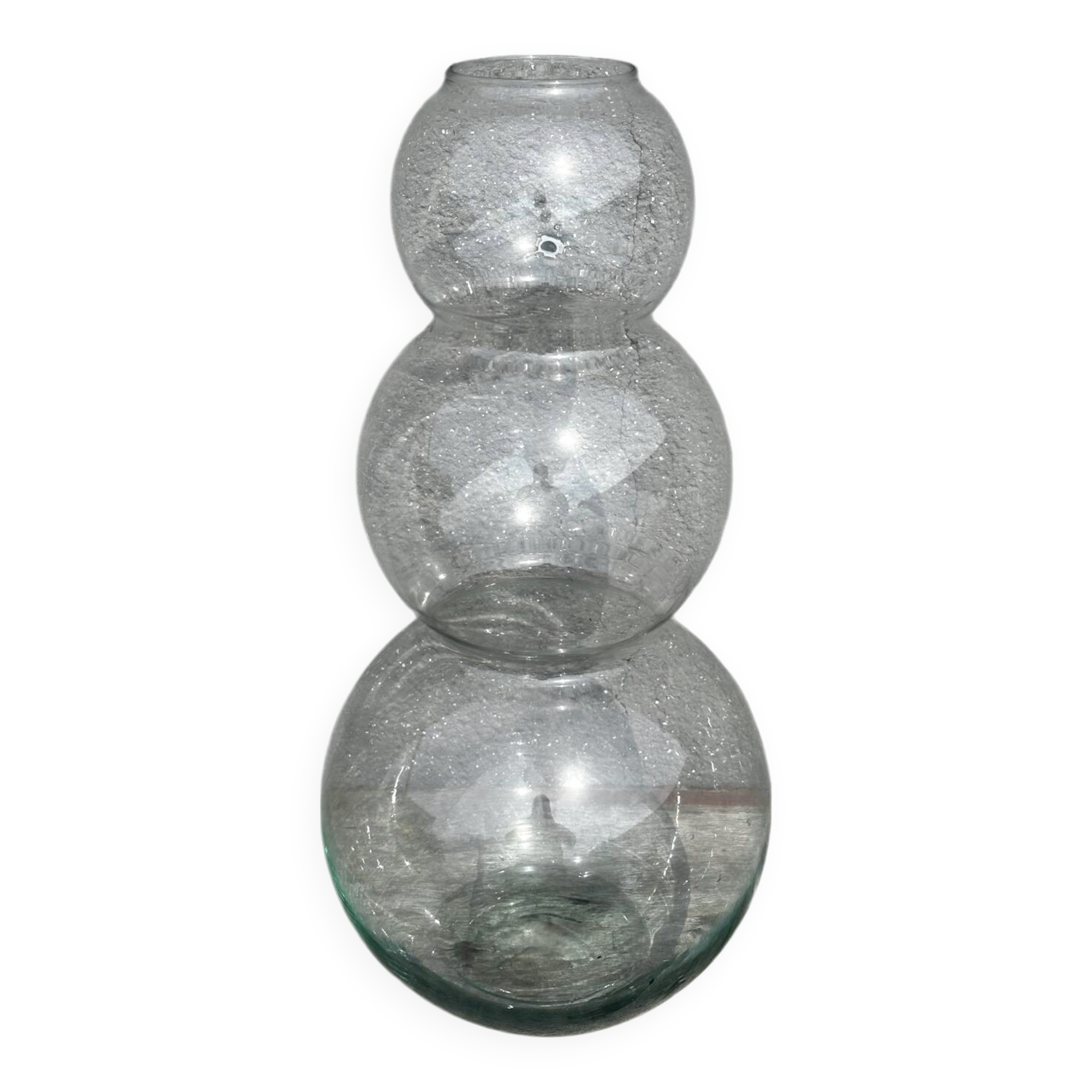 70's vase - 3 stacked spheres, transparent glass, H 50 cm