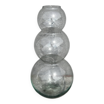 Vase 70´s- 3 boules superposées verre transparent H 50 cm