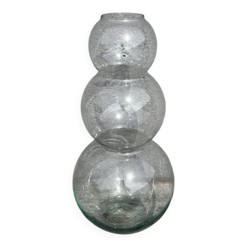 70's vase - 3 stacked spheres, transparent glass, H 50 cm