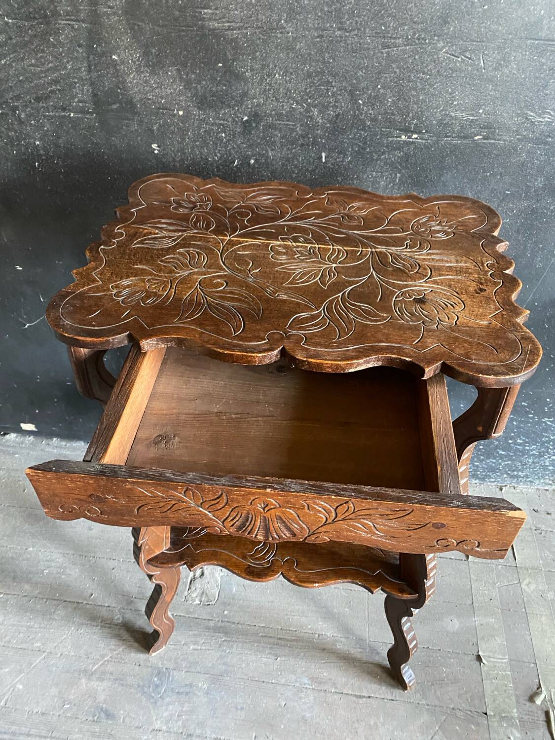 Antique engraved wooden side table