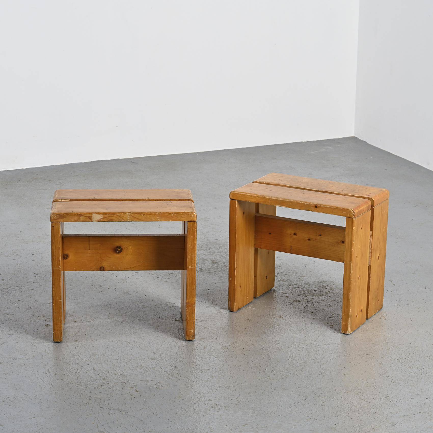 Pair of pine stools, French Alps circa 1970