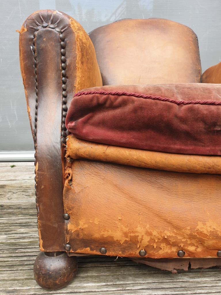 Pair armchairs club leather "punk" back mustache