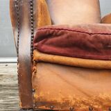 Pair armchairs club leather "punk" back mustache
