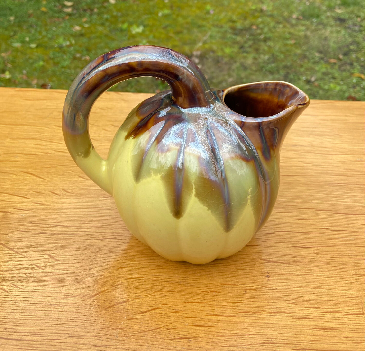Vintage yellow stoneware pitcher