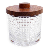 Bonbonnière vintage en verre et teck
