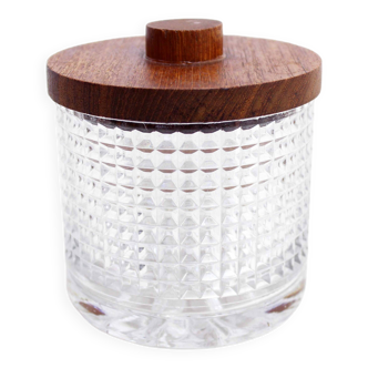Vintage glass and teak candy box
