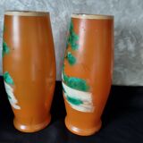 Ancien : paires de vase en verre pâte de verre orange peint
