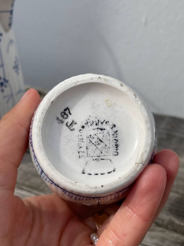 Service à thé ancien Digoin Sarreguemines bleu et blanc