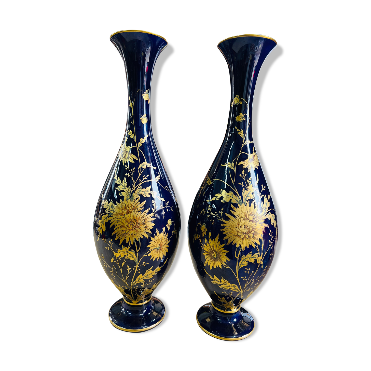 Pair of cobalt blue porcelain vases