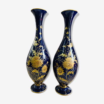 Pair of cobalt blue porcelain vases