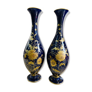 Paire de vases en porcelaine bleu