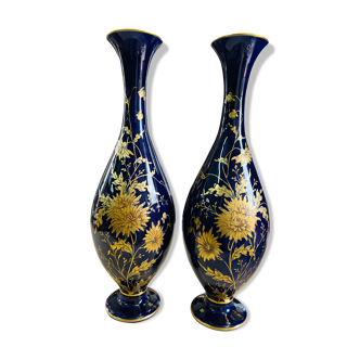 Pair of cobalt blue porcelain vases