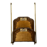Art Nouveau period bed in painted iron faux wood with stylized colored patterns