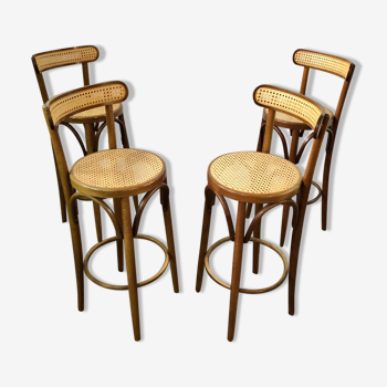 Set of 04 high stools canned bentwood