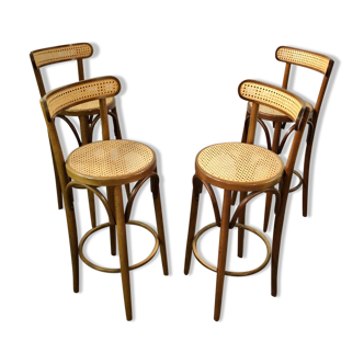 Set of 04 high stools canned bentwood