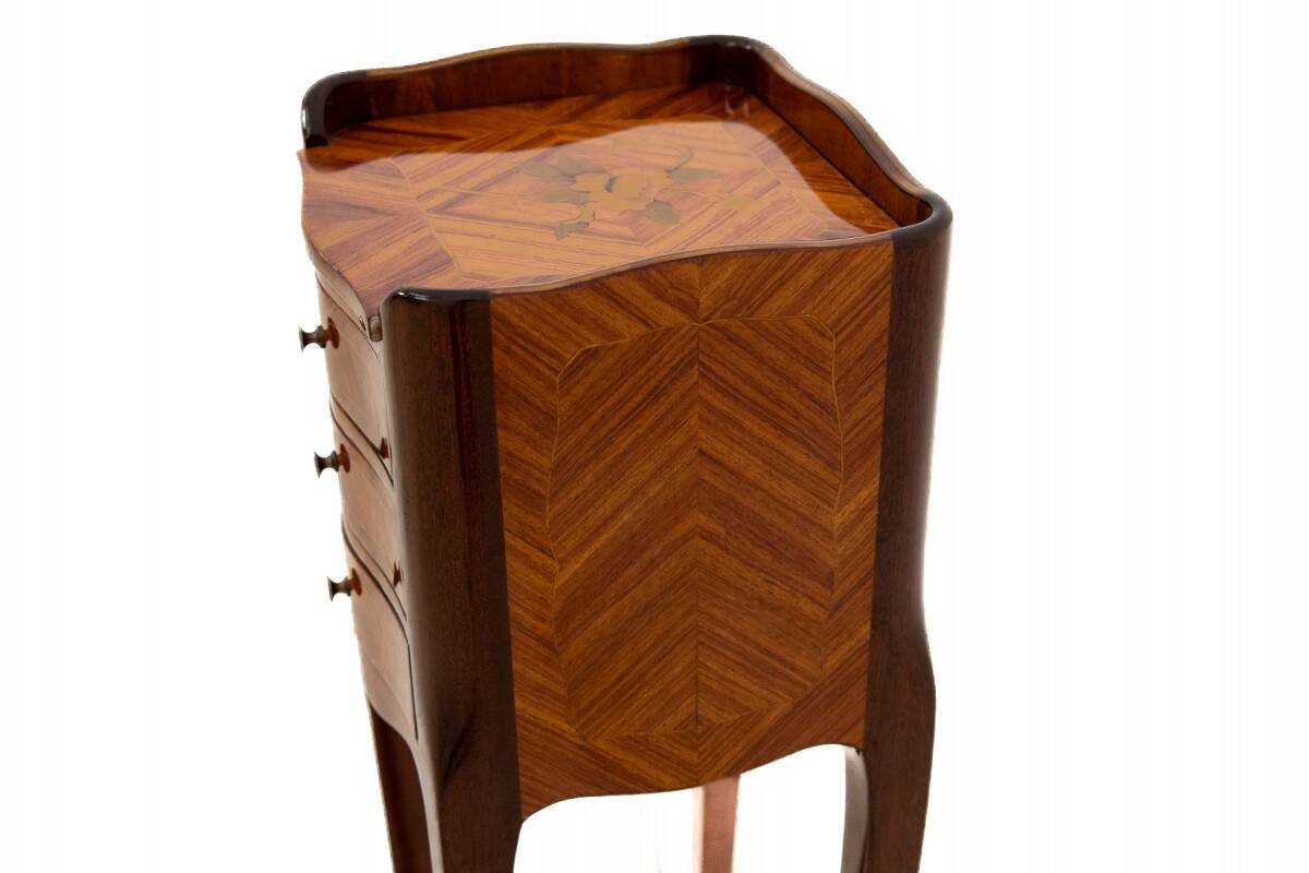 Inlaid bedside tables, Louis XV style, France.