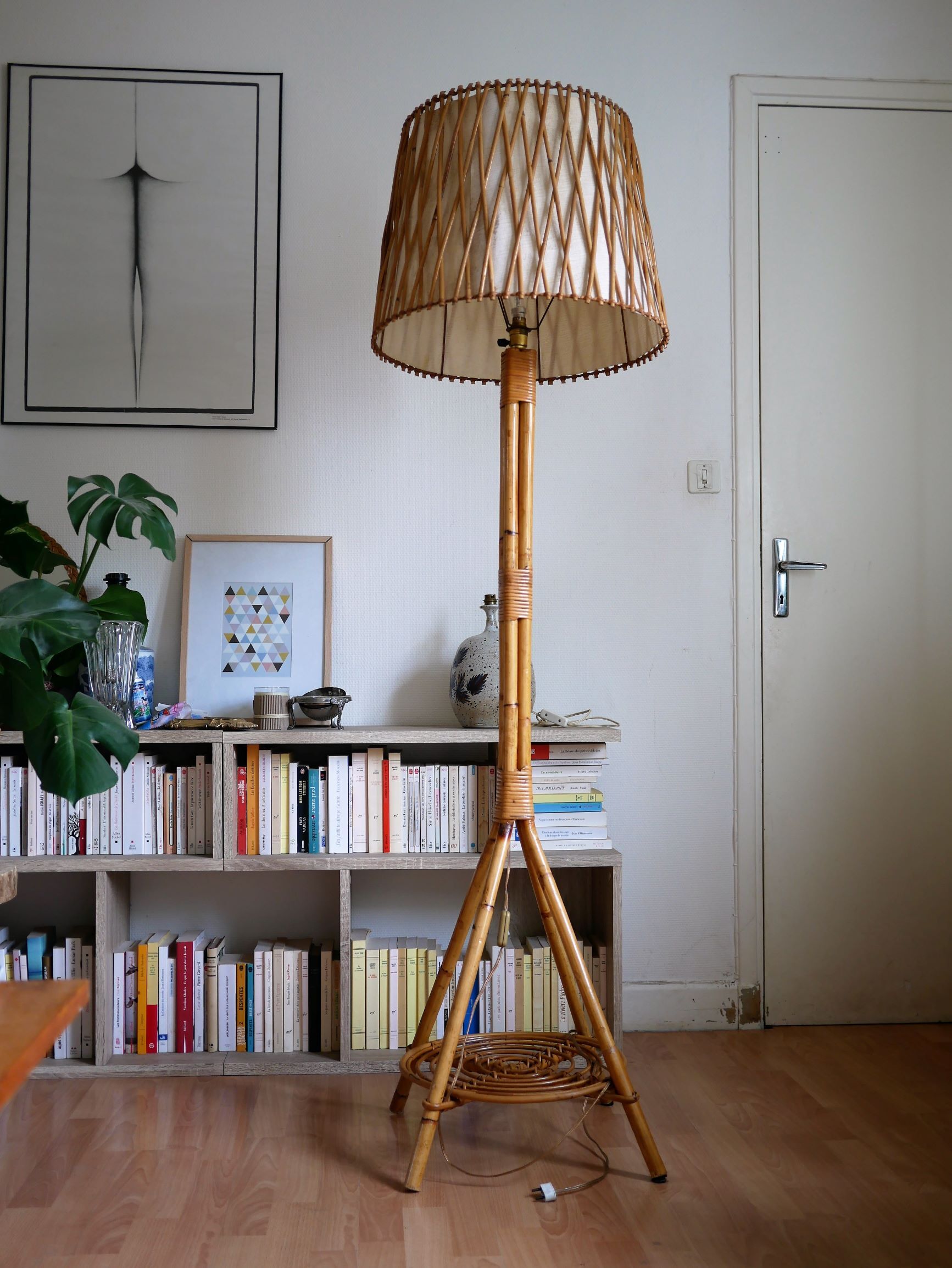 Floor lamp rattan and bamboo 60 years