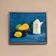 Oil on canvas "Still life with fruits and bottle" by S. Catchings, framed 50×41cm