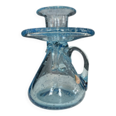 Bougeoir en verre de Biot bullé bleu