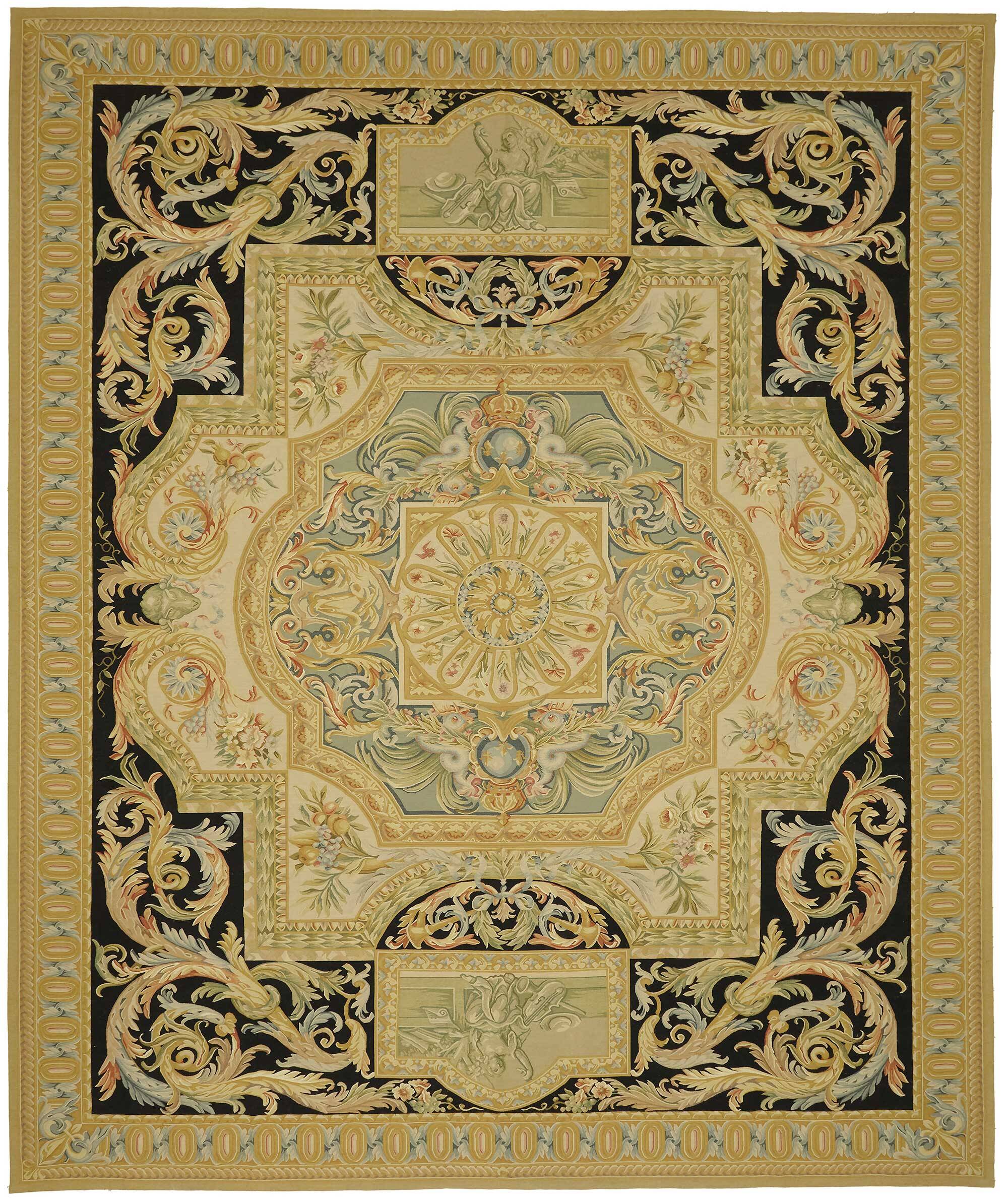 Handmade European Vintage Aubusson Kilim 370 cm x 446 cm