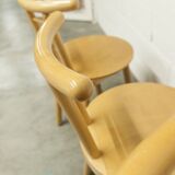 Set of 3 minimalist chairs in light wood, 1980s Italy