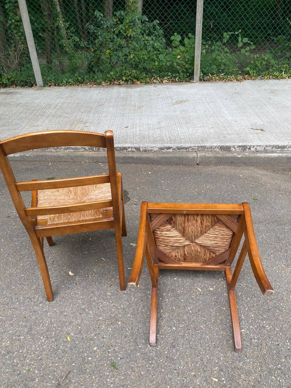 4 chaises de à manger en bois massif paillées dossier échelle 1970