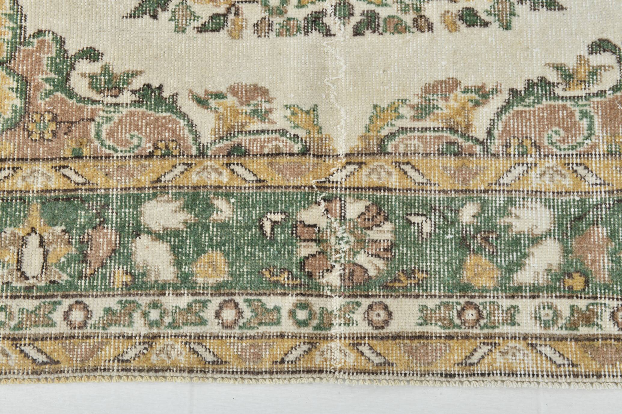 6x10 Beige & Green Geometric Pattern Anatolian Vintage Rug, 185x296 Cm