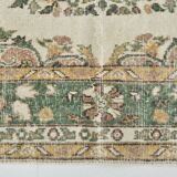 6x10 Beige & Green Geometric Pattern Anatolian Vintage Rug, 185x296 Cm