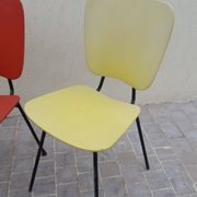 4 vintage metal tubular feet chairs, vinyl seating, skai