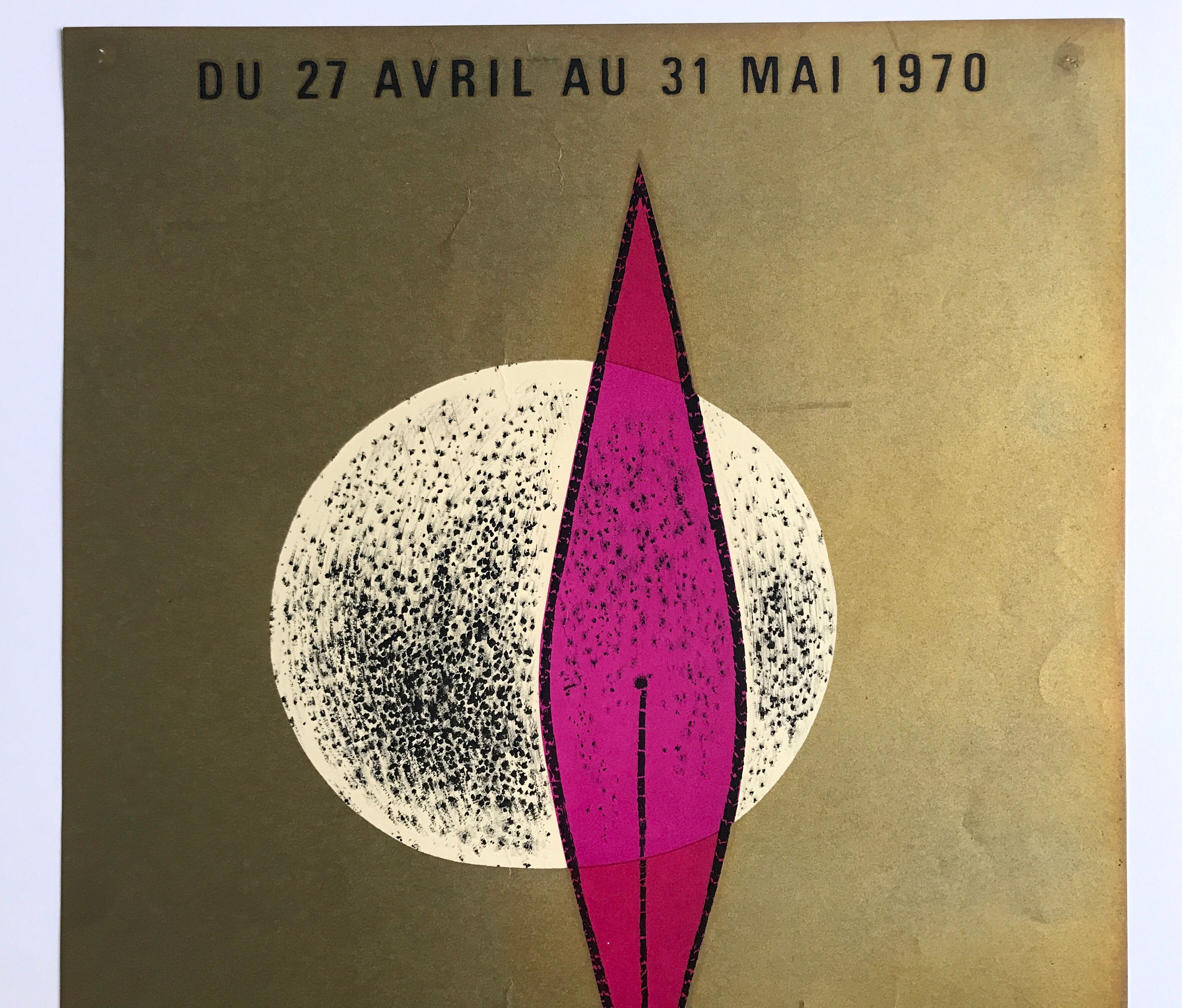 Poster in lithograph by jean piaubert, salon comparaisons, 1970, mourlot imp